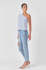 Stripe One Shoulder Top
