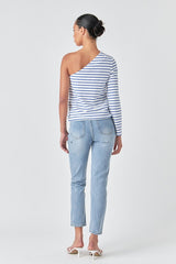 Stripe One Shoulder Top