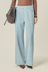 Elastic Waistband Light Wash Denim Pants