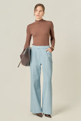 Elastic Waistband Light Wash Denim Pants