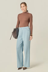 Elastic Waistband Light Wash Denim Pants