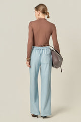 Elastic Waistband Light Wash Denim Pants