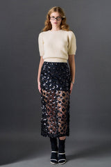 Black Floral Sequin Midi Skirt