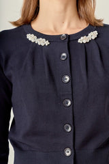 Navy Pearl Detail Cardigan Sweater