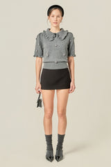 Ruffled Collar Grey Knit Top