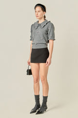 Ruffled Collar Grey Knit Top