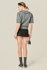 Ruffled Collar Grey Knit Top