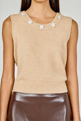 Floral Button Knit Sleeveless Top