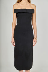 Strapless Black Knit Midi Dress
