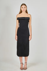 Strapless Black Knit Midi Dress