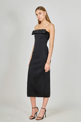 Strapless Black Knit Midi Dress