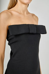 Strapless Black Knit Midi Dress