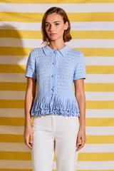 Sky Blue Fringe Knit Cardigan