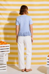 Sky Blue Fringe Knit Cardigan