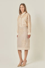 Beaded Floral Embroidered Chiffon Blouse