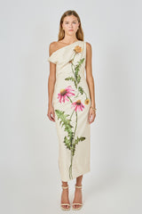 One Shoulder Flower Detail Maxi Dress