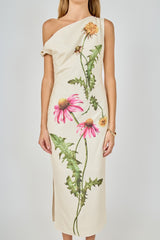 One Shoulder Flower Detail Maxi Dress