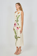 One Shoulder Flower Detail Maxi Dress