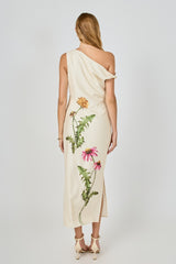 One Shoulder Flower Detail Maxi Dress