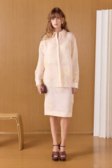 Beaded Floral Embroidered Chiffon Blouse