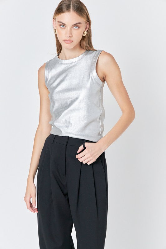 Silver Metallic Ribbed Top
