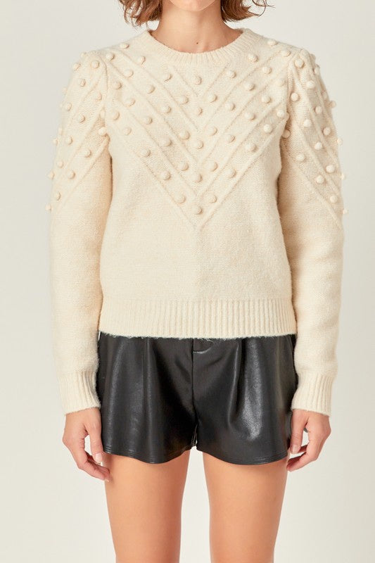 Pom Pom Detail Long Sleeve Sweater