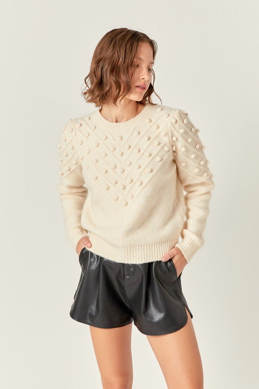 Pom Pom Detail Long Sleeve Sweater