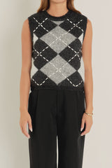 Argyle Pattern Ribbed Sleeveless Vest