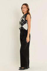 Argyle Pattern Ribbed Sleeveless Vest