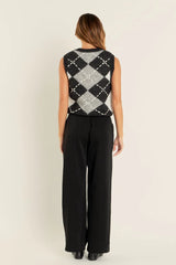 Argyle Pattern Ribbed Sleeveless Vest