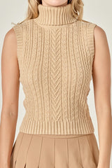 Cable Knit Mock Neck Sleeveless Top