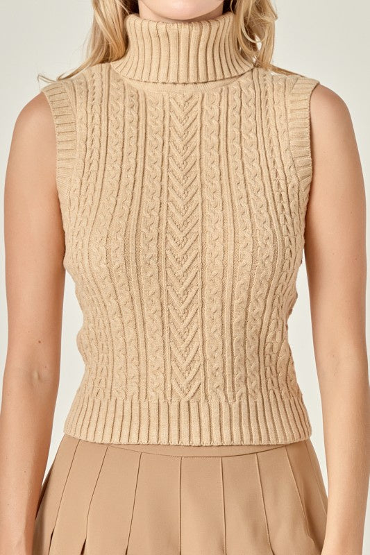 Cable Knit Mock Neck Sleeveless Top