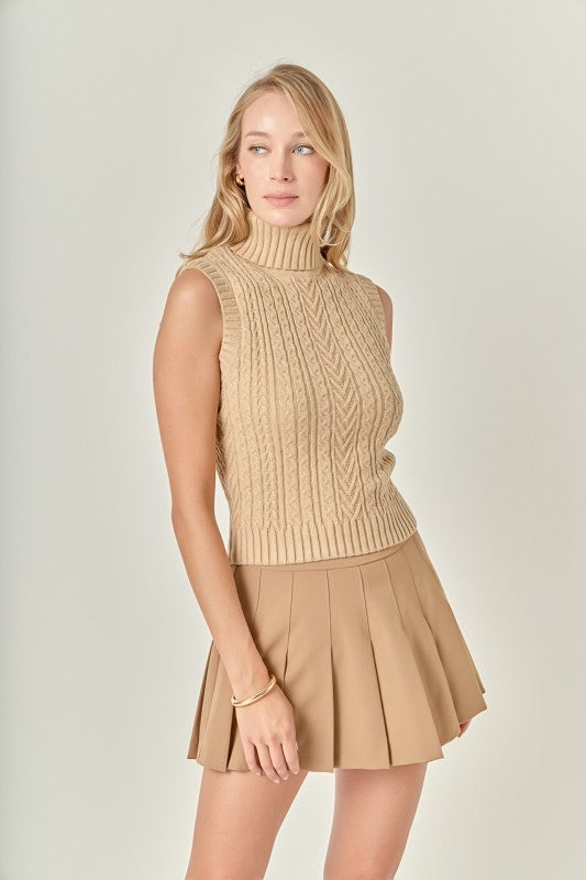 Cable Knit Mock Neck Sleeveless Top