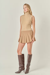 Cable Knit Mock Neck Sleeveless Top