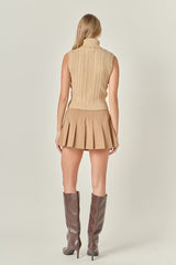 Cable Knit Mock Neck Sleeveless Top