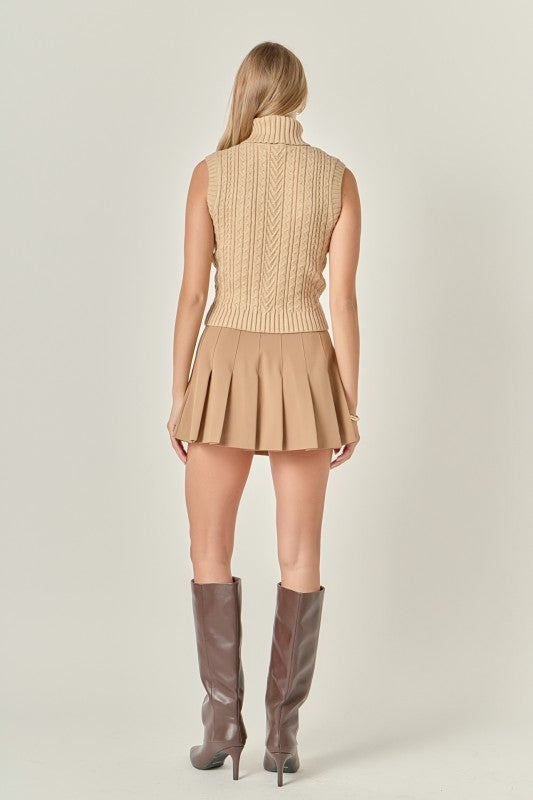 Cable Knit Mock Neck Sleeveless Top