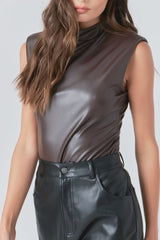 Brown Faux Leather Bodysuit