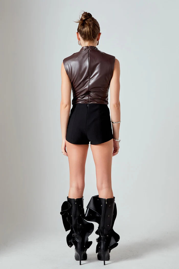 Brown Faux Leather Bodysuit