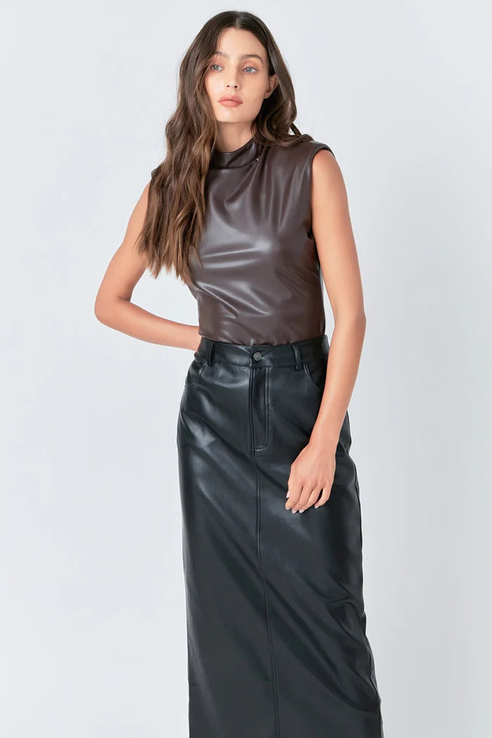 Brown Faux Leather Bodysuit