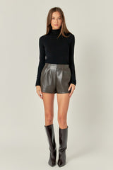 Vegan Leather Fabric Brown Shorts