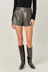 Vegan Leather Fabric Brown Shorts