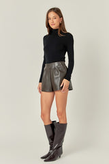 Vegan Leather Fabric Brown Shorts