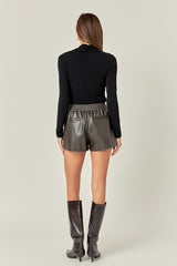 Vegan Leather Fabric Brown Shorts