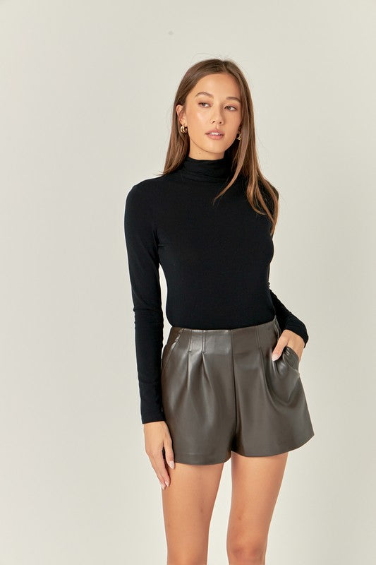 Vegan Leather Fabric Brown Shorts