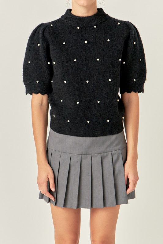 Mock Neck Ribbed Embellished Top (2 Color Ways)