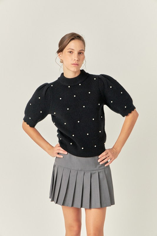 Mock Neck Ribbed Embellished Top (2 Color Ways)