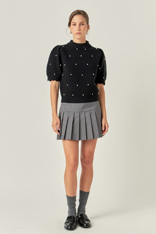 Mock Neck Ribbed Embellished Top (2 Color Ways)