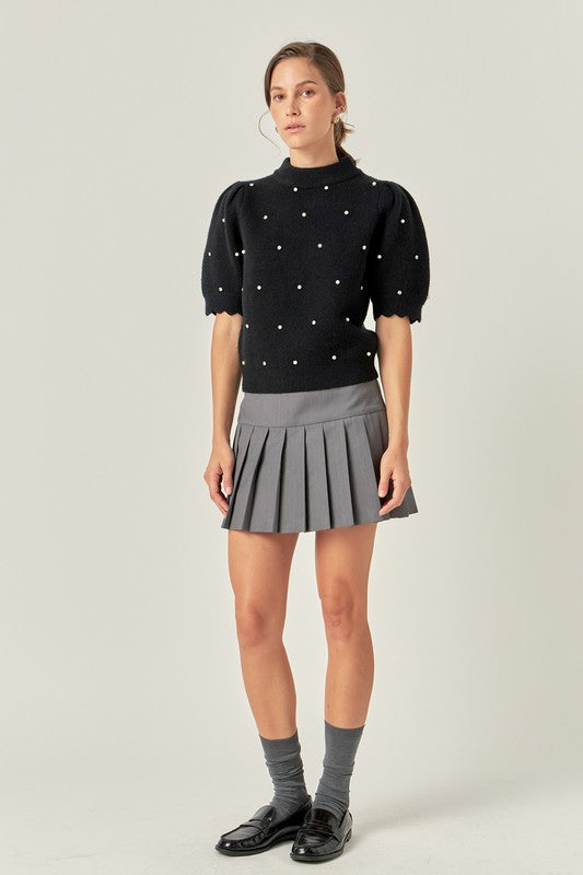 Mock Neck Ribbed Embellished Top (2 Color Ways)