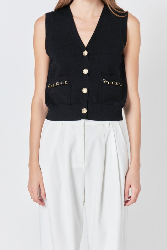 Ribbed Chain Detail Vest
