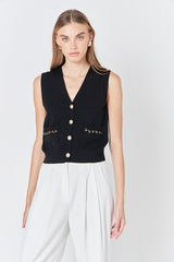 Ribbed Chain Detail Vest